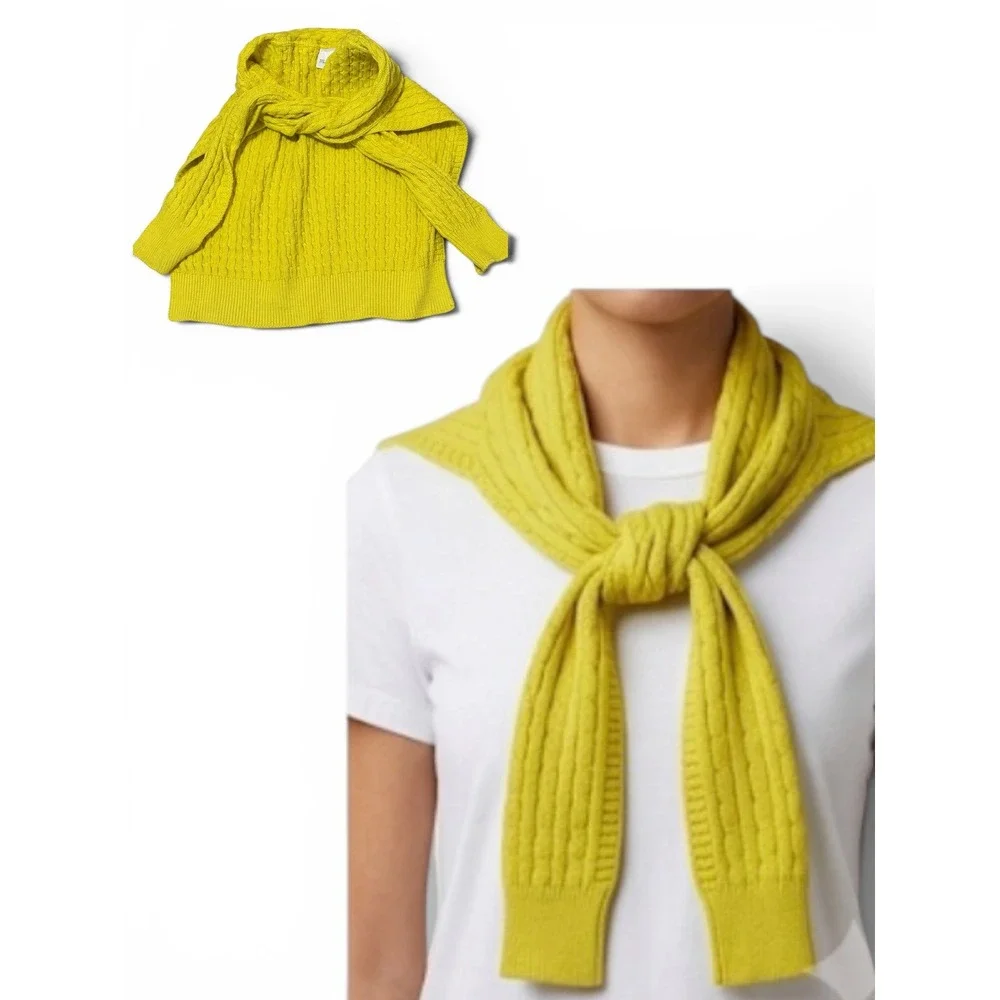 Meadow Lane Cable Knit Scarf Neck Warmer Chartreuse Yellow Made in USA Preppy